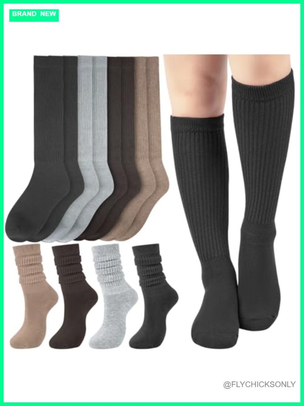 4 Pairs Slouchy Knee High Boot Socks Soft Knit Breathable Women's Cotton
